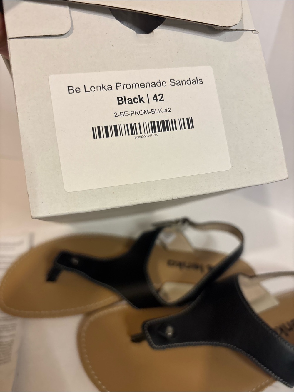 Black Leather T-Strap Sandals with Tan Footbed - Women's - Picture 2 of 3